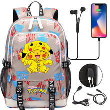 Lade das Bild in den Galerie-Viewer, Pikachu Pokemon Rucksack mit USB - ideal für Laptops und für die Schule kaufen