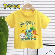 Lade das Bild in den Galerie-Viewer, Gelbes Happy Birthday Pokemon T-Shirt mit Alter für Kinder