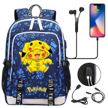 Lade das Bild in den Galerie-Viewer, Pikachu Pokemon Rucksack mit USB - ideal für Laptops und für die Schule kaufen