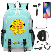 Lade das Bild in den Galerie-Viewer, Pikachu Pokemon Rucksack mit USB - ideal für Laptops und für die Schule kaufen