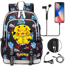 Lade das Bild in den Galerie-Viewer, Pikachu Pokemon Rucksack mit USB - ideal für Laptops und für die Schule kaufen