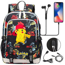 Lade das Bild in den Galerie-Viewer, Pikachu Pokemon Rucksack mit USB - ideal für Laptops und für die Schule kaufen
