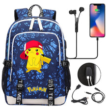 Lade das Bild in den Galerie-Viewer, Pikachu Pokemon Rucksack mit USB - ideal für Laptops und für die Schule kaufen