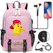 Lade das Bild in den Galerie-Viewer, Pikachu Pokemon Rucksack mit USB - ideal für Laptops und für die Schule kaufen