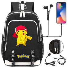 Lade das Bild in den Galerie-Viewer, Pikachu Pokemon Rucksack mit USB - ideal für Laptops und für die Schule kaufen