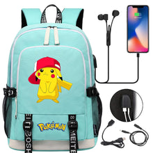 Lade das Bild in den Galerie-Viewer, Pikachu Pokemon Rucksack mit USB - ideal für Laptops und für die Schule kaufen