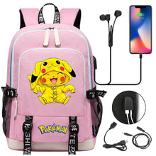 Lade das Bild in den Galerie-Viewer, Pikachu Pokemon Rucksack mit USB - ideal für Laptops und für die Schule kaufen