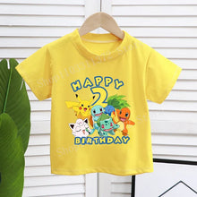 Lade das Bild in den Galerie-Viewer, Gelbes Happy Birthday Pokemon T-Shirt mit Alter für Kinder