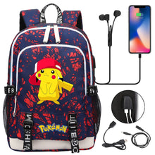 Lade das Bild in den Galerie-Viewer, Pikachu Pokemon Rucksack mit USB - ideal für Laptops und für die Schule kaufen