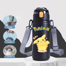 Lade das Bild in den Galerie-Viewer, Große Pikachu Wasserflasche mit Trageriemen (620ml) Pikachu Thermos Wasser Flasche