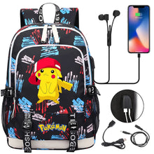Lade das Bild in den Galerie-Viewer, Pikachu Pokemon Rucksack mit USB - ideal für Laptops und für die Schule kaufen