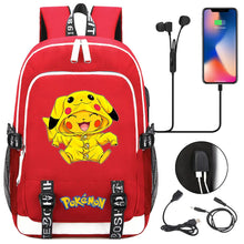 Lade das Bild in den Galerie-Viewer, Pikachu Pokemon Rucksack mit USB - ideal für Laptops und für die Schule kaufen