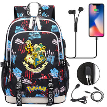 Lade das Bild in den Galerie-Viewer, Pikachu Pokemon Rucksack mit USB - ideal für Laptops und für die Schule kaufen