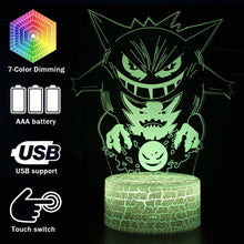 Lade das Bild in den Galerie-Viewer, Gengar Nachttischlampe mit magischen Farbwechsel und 3D Pokemon Lampe kaufen