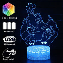 Lade das Bild in den Galerie-Viewer, 3D Illusion Glurak Charizard Nachttischlampe mit Fernbedienung und Farbwechsel Nachtlicht kaufen