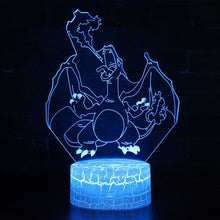 Lade das Bild in den Galerie-Viewer, 3D Illusion Glurak Charizard Nachttischlampe mit Fernbedienung und Farbwechsel Nachtlicht kaufen