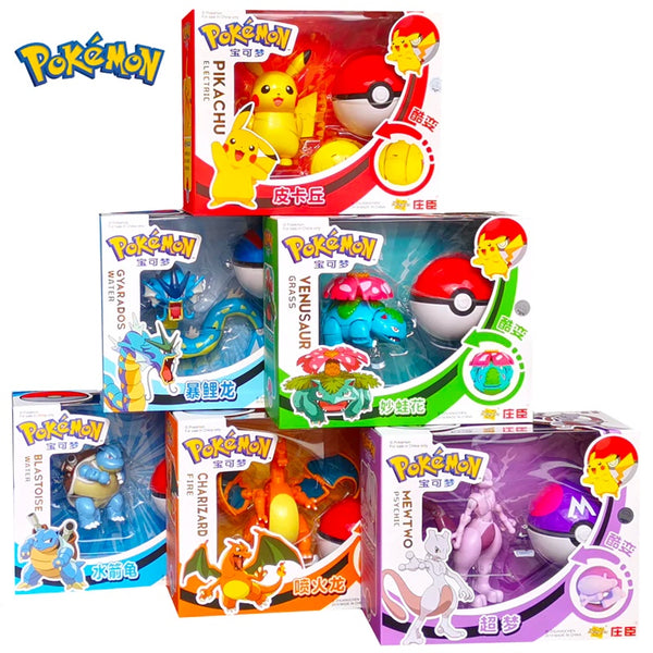 New Pokemon toys: Pikachu, Charizard, Mewtwo, Gyarados, Bisaflor or Turtok figures with Pokeball