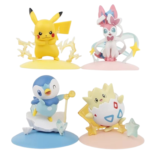 4 Stk. Pokemon Figuren Set mit Pikachu, Feelinra Sylveon, Togepi und Piplup (8-10cm)