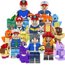 Cargue la imagen en el visor de la galería, juego de 8 entrenadores de Pokémon Go y figuras de bloques de construcción de Pokémon.