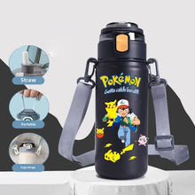 Lade das Bild in den Galerie-Viewer, Große Pikachu Wasserflasche mit Trageriemen (620ml) Pikachu Thermos Wasser Flasche
