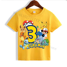 Chargez l'image dans la visionneuse de galerie, T-shirt d'anniversaire jaune Pokémon Pikachu pour enfants avec année