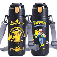 Lade das Bild in den Galerie-Viewer, Große Pikachu Wasserflasche mit Trageriemen (620ml) Pikachu Thermos Wasser Flasche
