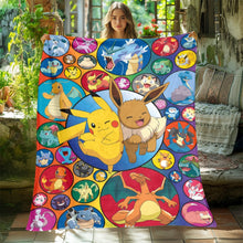 Load the image into the gallery viewer, Fluffy soft blankets with Pikachu and Eevee motifs