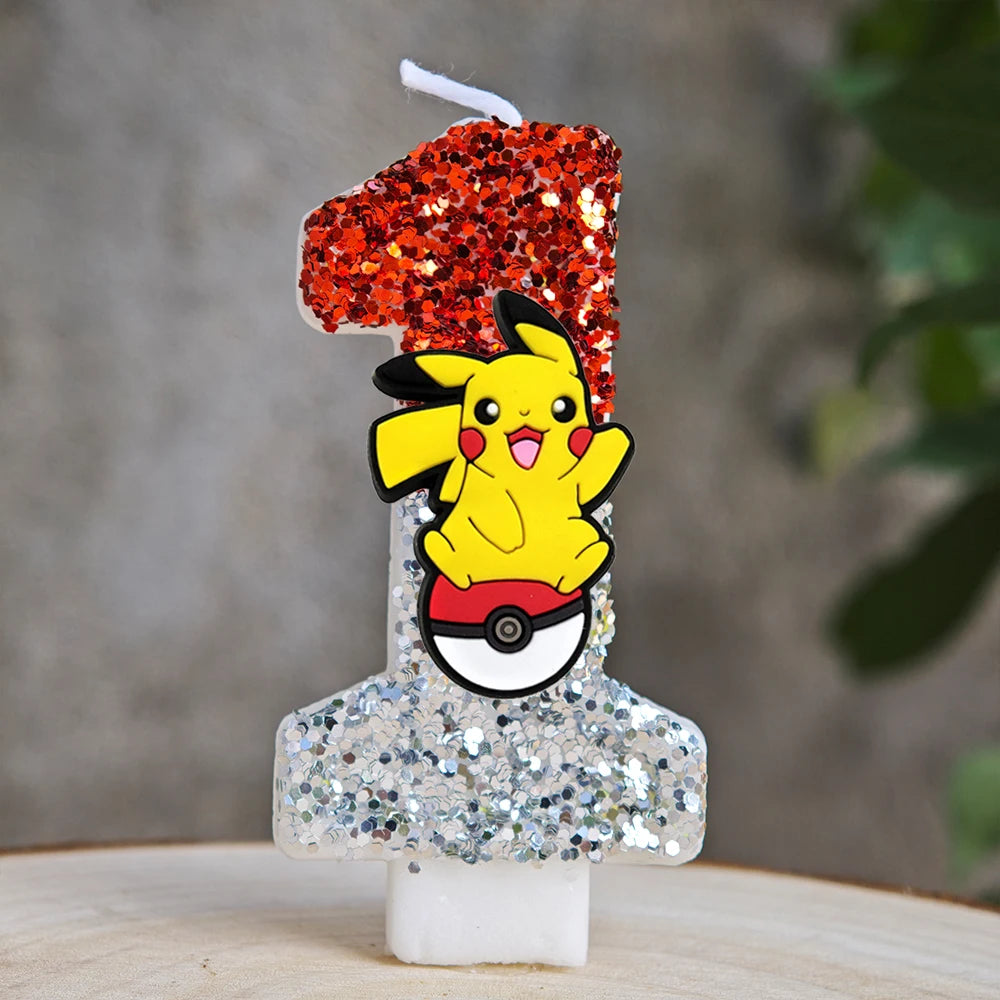 Glitter Pokmeon Pikachu Kerzen für Geburtstage mit Jahreszahl in verschiedenen Farben
