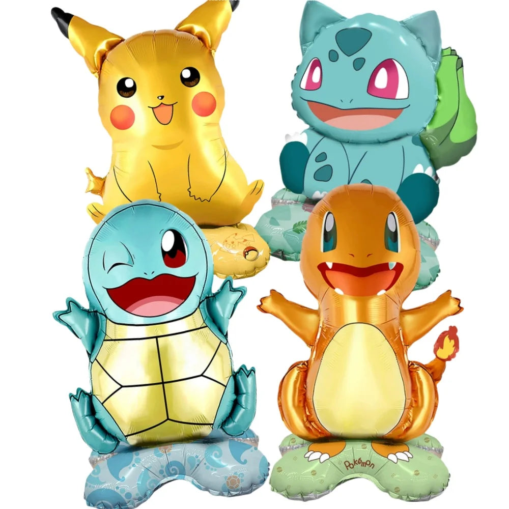 4er Set Pikachu Ballons mit Bisasan, Schiggy, Glumanda als Deko für Feier, Geburtstag
