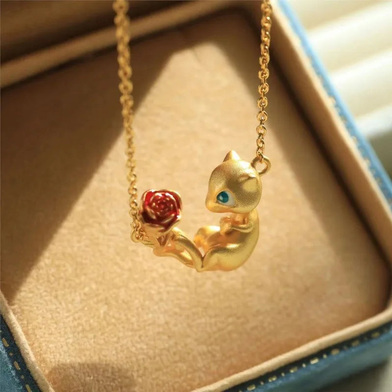 Goldene Mew Halskette mit Blumenmotiv
