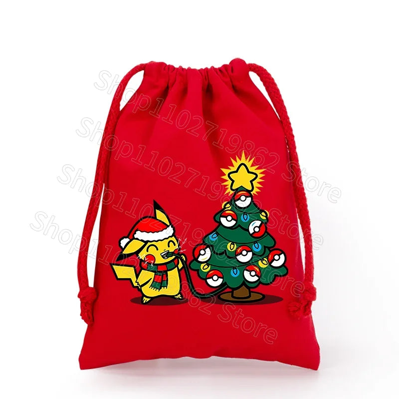 Weihnachtliche Pokemon Pikachu Tassche mit Kordel für Nikolaus, Weihnachten Geschenke etc.