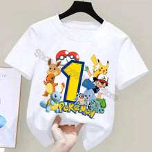 Lade das Bild in den Galerie-Viewer, Niedliches Pokemon Kinder T-Shirt mit Alter Jahreszahl für Feier, Kindergeburtstag etc.
