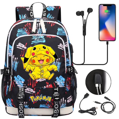 Pikachu Pokemon Rucksack mit USB - ideal für Laptops und für die Schule kaufen