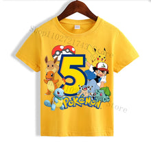 Chargez l'image dans la visionneuse de galerie, T-shirt d'anniversaire jaune Pokémon Pikachu pour enfants avec année
