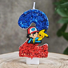 Carga la imagen en el visor de galería, Velas de Pikachu de Pokémon con purpurina para cumpleaños con año en diferentes colores
