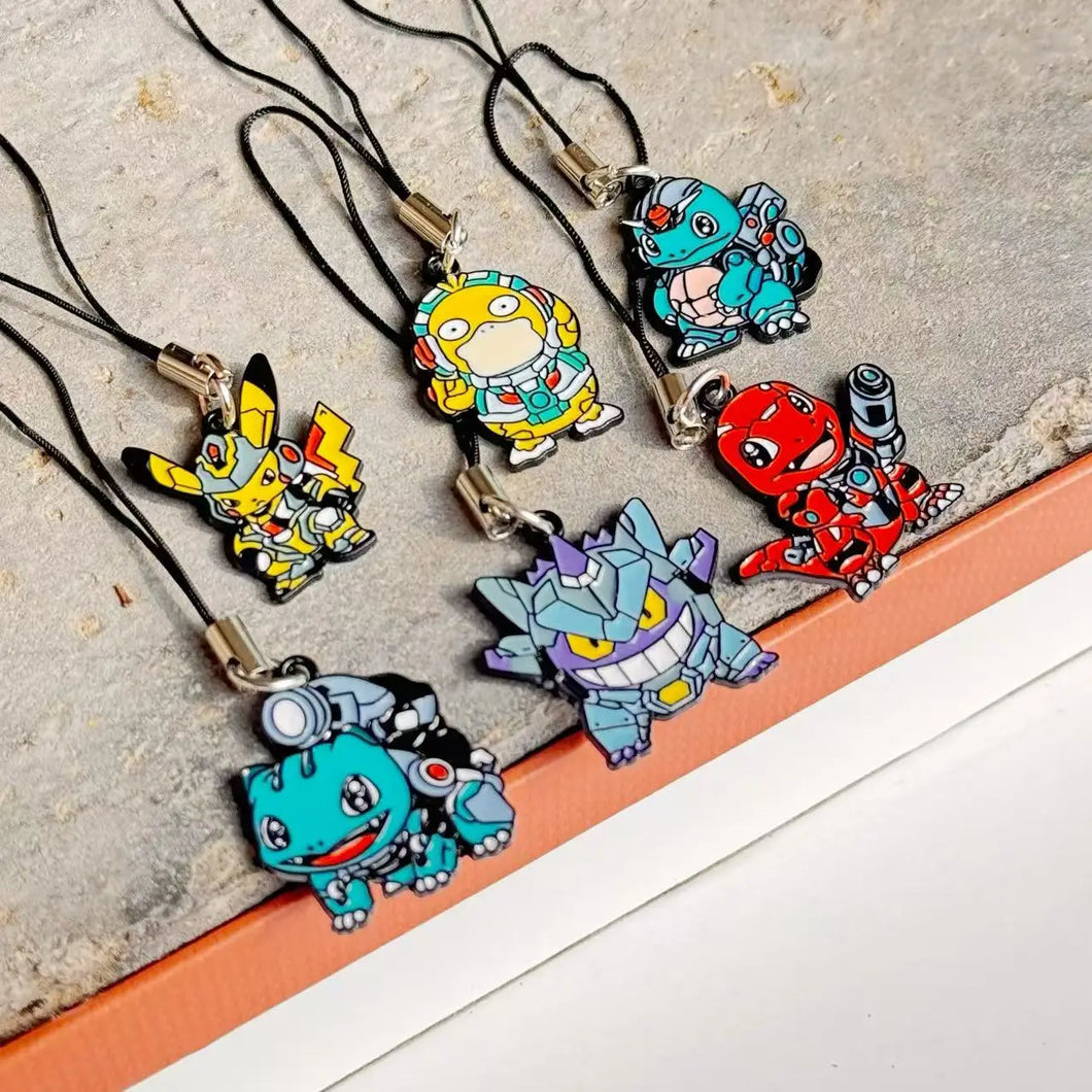 6er Set Anhänger, Halsketten oder Broschen im Mecha Pokemon Look