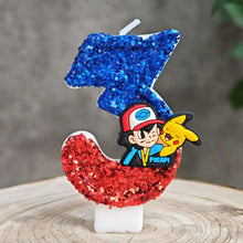 Carga la imagen en el visor de galería, Velas de Pikachu de Pokémon con purpurina para cumpleaños con año en diferentes colores