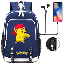Load the image into the gallery viewer, buy Pikachu Pokemon backpack with USB - ideal for laptops and for school