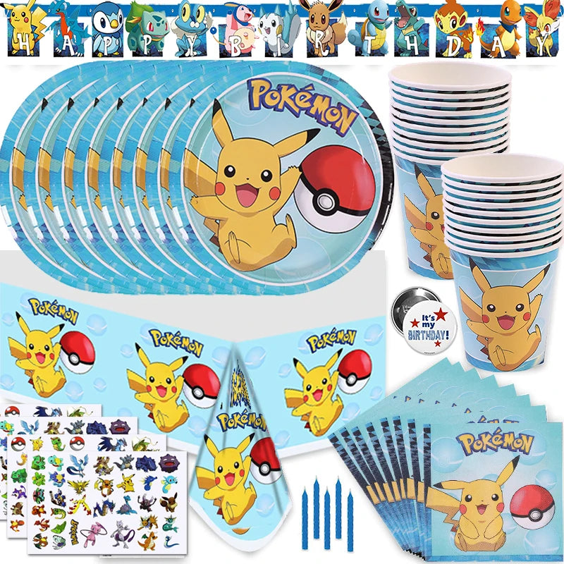 Geburtstagsfeier Pokemon Becher, Teller, Servietten, Tischdecke Set (7 kaufen