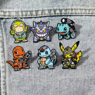 6er Set Anhänger, Halsketten oder Broschen im Mecha Pokemon Look