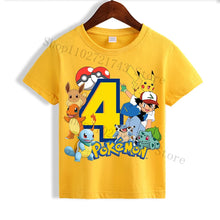 Chargez l'image dans la visionneuse de galerie, T-shirt d'anniversaire jaune Pokémon Pikachu pour enfants avec année