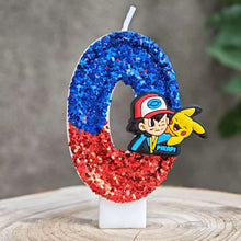 Carga la imagen en el visor de galería, Velas de Pikachu de Pokémon con purpurina para cumpleaños con año en diferentes colores