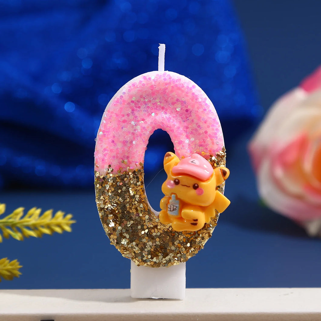 Pinke Pikachu Glitter Kerze mit Jahreszahl für tolle Geburtstage