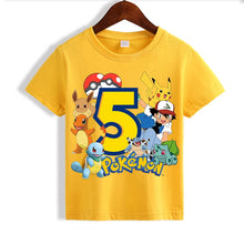 Chargez l'image dans la visionneuse de galerie, T-shirt d'anniversaire jaune Pokémon Pikachu pour enfants avec année