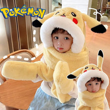Load the image into the gallery viewer, Pikachu winter hat with integrated scarf