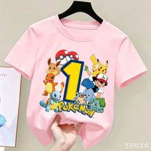 Lade das Bild in den Galerie-Viewer, Niedliches Pinkes Pokemon Geburtstags-T-Shirt mit Alter Jahreszahl
