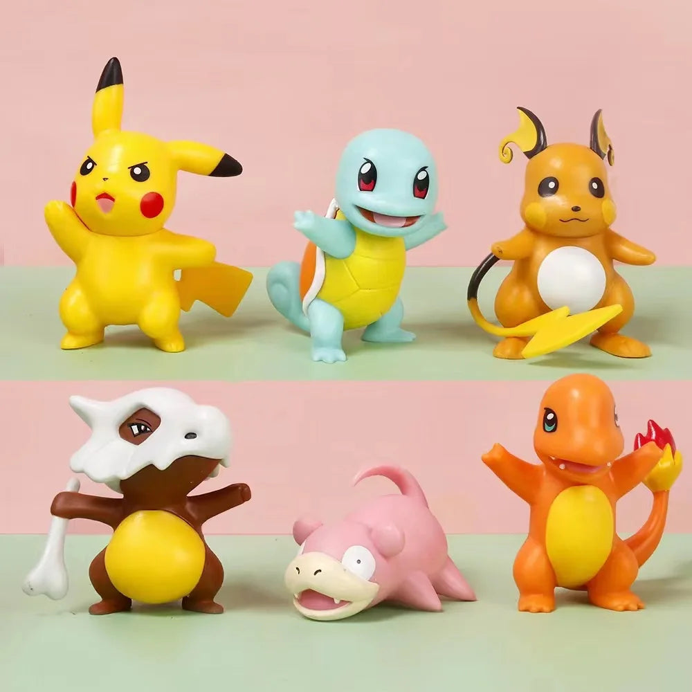 6er Set Pokemon Figuren mit Pikachu, Schiggy, Raichu, Tragosso, Flegmon und Glumanda