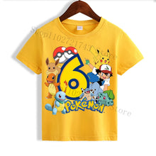 Chargez l'image dans la visionneuse de galerie, T-shirt d'anniversaire jaune Pokémon Pikachu pour enfants avec année