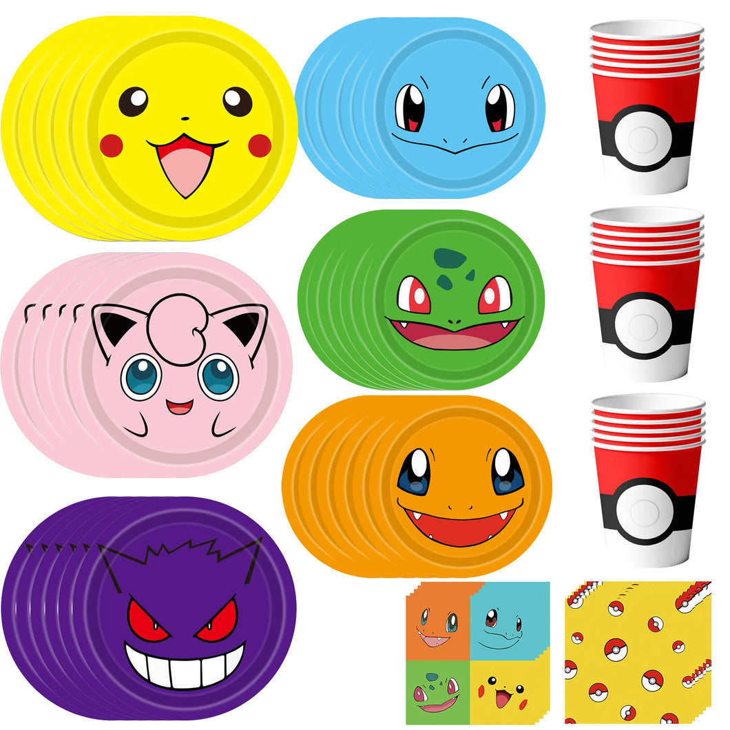 Pokemon Feier Kindergeburtstag Becher, Teller und Tuch Set (120 Stk.)