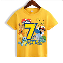 Chargez l'image dans la visionneuse de galerie, T-shirt d'anniversaire jaune Pokémon Pikachu pour enfants avec année